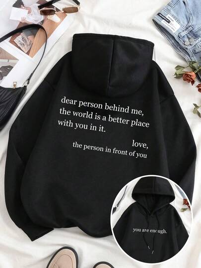 INAWLY Women's Classic Black Pullover Sweatshirt, Simple English Letter Print Pattern, Long Sleeve, Minimalist Design, Suitable For Sports, School Style, Versatile, Teacher, Suitable For Shopping, Afternoon Tea, Outdoor, Travel, Daily Wear