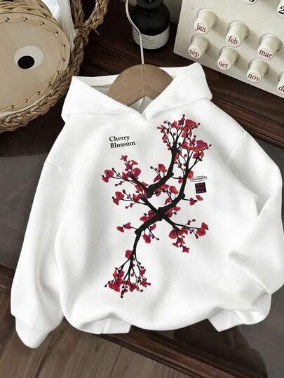 SHEIN EZwear Floral Print Hoodie Sweatshirt, Suitable For Autumn/Winter