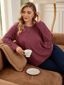 Rosumi Plus Size Round Neck Long Sleeve Casual Loose Soft Appealing Winter T-Shirt,Fall Clothes