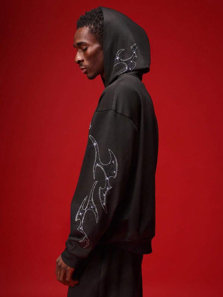 Bluza z kapturem zapinana na suwak z gotycką grafiką z kryształkami