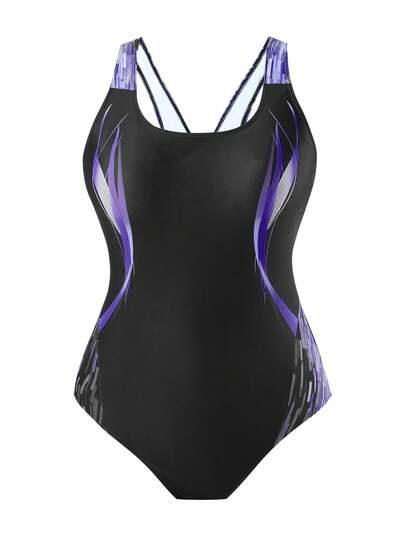 Swim SPRTY Plus Size Women One-Piece Printed Swimsuit, Fashionable All-In-One Beach Vacation Casual Swimwear