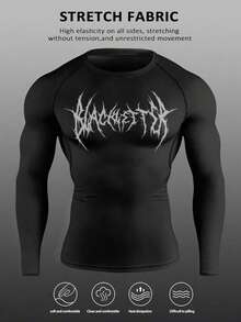 Coreblaze Men's Slim Fit Skeleton Print Long Sleeve Athletic T-Shirt - Black - View 2