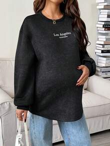 SHEIN Hanorac lejer cu mânecă lungă, casual, cu guler rotund și umeri căzuți, pentru femei însărcinate, toamnă/iarnă