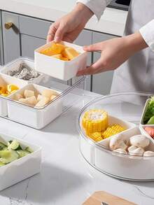 Multi-Grid White Food Storage Box, Simple Square Shaped Food Box For Kitchen,Snack Plate, Dried Fruit Box, Living Room Fruit Plate, Transparent Compartment Fruit And Vegetable Storage Box, Multi-Functional Fresh-Keeping Box - White - View 2