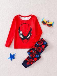Boys'Snug Fitg Red Mecha Print Stylish Pajama Set - Red - View 1