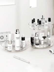 1 Stück Drehbarer Kosmetik-Aufbewahrungsständer für Badezimmer-Waschtisch, Schreibtisch-Organizer für Parfüm und Pflegeprodukte, mehrstöckige Kosmetik-Aufbewahrung für Kommode, für Urlaub, Strand, Badezimmer, Schlafzimmer, große Kapazität - Transparent - Übersicht 2