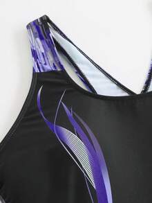 Swim SPRTY Traje de baño de una pieza estampado para mujer de talla grande, traje de baño casual de playa de moda todo en uno para vacaciones - Multicolor - Ver 4