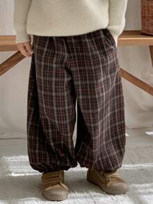 DAZY 男童休闲宽松格子裤，日系风格，秋季款 - 卡其色 - 查看 5