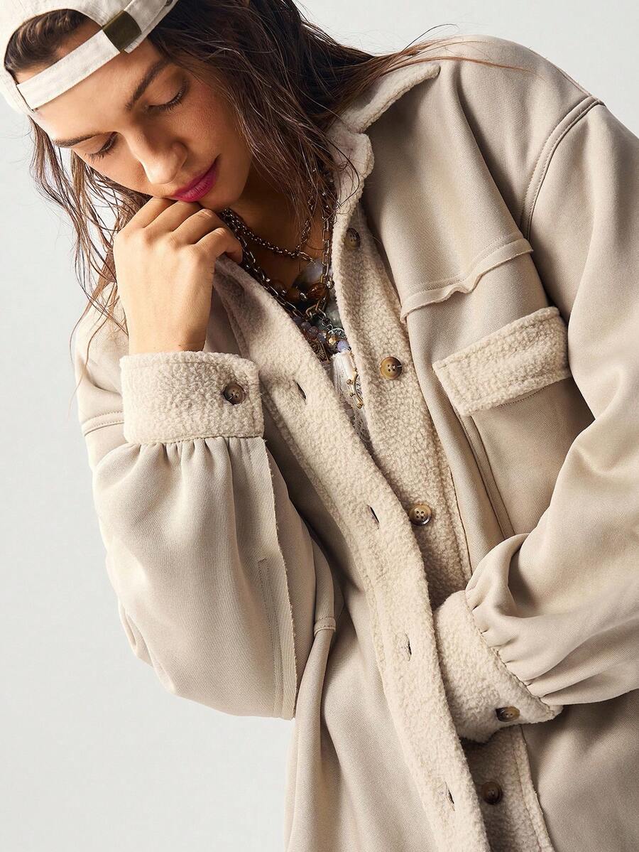 Bohemela Women's Casual Solid Color Knitted Long Sleeve Loose Shirt, Autumn/Winter - Grey - View 1