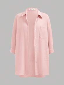 SHEIN Girlism 3件套少女白色吊带背心、休闲短裤、衬衫上衣套装 - 粉色 - 查看 10