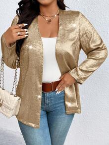 EMERY ROSE Plus Size Women Casual Versatile Blazer Jacket - Khaki - View 6
