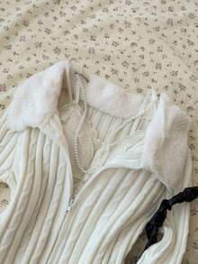 INAWLY Áo khoác cardigan dệt kim xoắn cổ tay mềm mại thời trang nữ có khóa kéo - Màu be - Xem 6