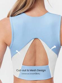 GLOWMODE OptiDry Breathable Compressive Quick-Dry Mesh Paneling Cutout Back Sports Bra Low Impact Yoga Pilates Studio Gym Daily Active Wear Removable Cups - Sky Blue - View 6