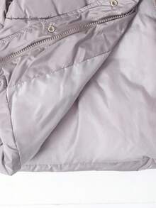SHEIN Tween Girl Solid Color Long Sleeve Zipper Front Casual Loose Winter Jacket - Light Grey - View 7
