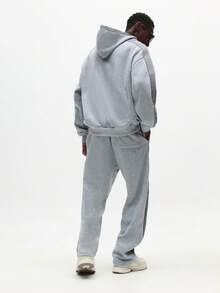 SUMWON 男式混色连帽衫套装宽松运动裤休闲家居服配套运动服冬季舒适超大套头衫 - 灰色 - 查看 2