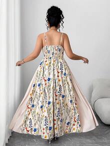加大码女式 Elenzga 花卉图案正式长裙、夏季花园派对正式礼服、休闲长裙、时尚长裙 - 彩色 - 查看 3