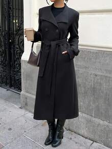 SHEIN EZwear 女士二合一可拆卸披肩斗篷外套，秋冬季 - 黑色 - 查看 4