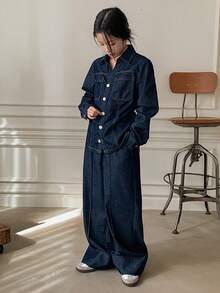 Dazy Kids Tween Girls Denim Top & Pants Set, Fall Outfit - Blue - View 5