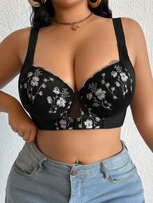 1 pièce Soutien-gorge en dentelle noire grande taille avec armature, bretelles larges confortables, qui soulève et met en valeur la poitrine - Noir - Voir 8