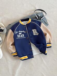 PrepCrw 男童复古字母图案前拉链棒球夹克，学院风 - 藍白色 - 查看 1