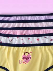 5pcs/Pack Cute Heart Print Soft & Skin-Friendly Colorful Girls' Panties - Multicolor - View 3