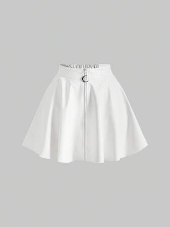 Goth Gonna a-line in stile gotico e misterioso, in PU nero classico, con cerniera frontale e pendente a forma di luna, per donne