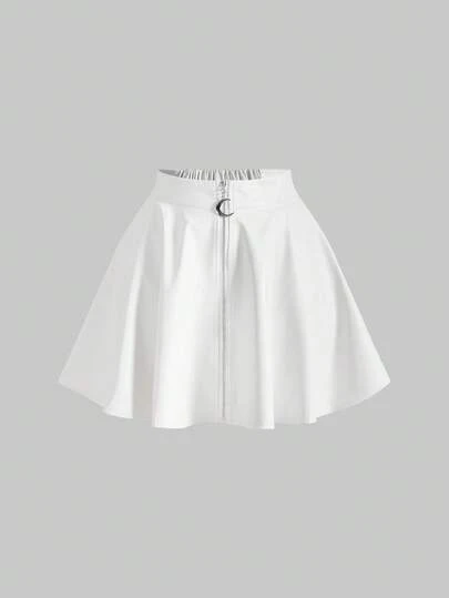 ROMWE Goth Falda A-Line con cremallera frontal, colgante de luna y estilo clásico gótico misterioso de PU negro para mujeres