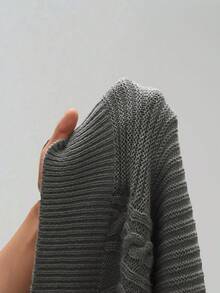 SHEIN TRNDY 1pc Women's Gray Sweater, Casual Minimalist Bowknot Cross Strap Lantern Sleeve Textured Knit, Suitable For Autumn/Winter