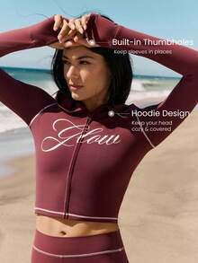 GLOWMODE FeatherFit™ Chill Glow Weicher, dehnbarer, schweißableitender Hoodie mit Kontrastnaht, Daumenöffnungen und Reißverschluss in Taillenlänge, geeignet für Herbst, Winter, Yoga, Pilates, Studio und Alltagsmode