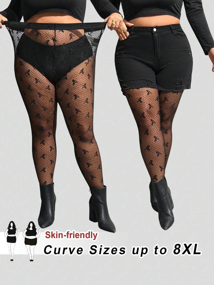 SHEIN CURVE+ Christmas Plus Size Solid Color High Waist Simple Fitted Leggings, Casual Everyday Wear - Black - View 1