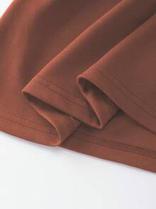 Qadelle Women's Basic High Collar Cinched Waist Zip-Up Casual 2 Pieces Set - Rust Brown - View 3