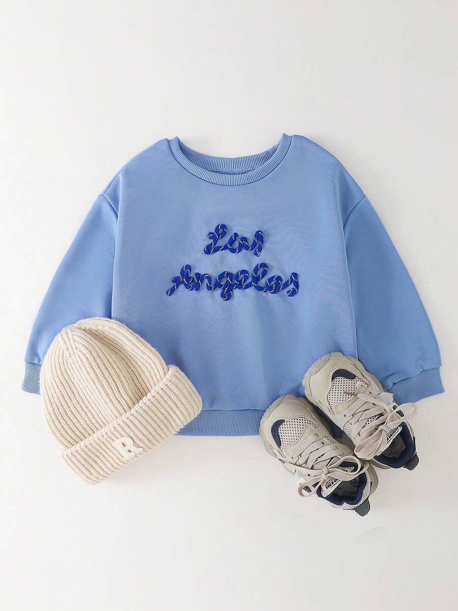 THE HAPPY LOOK Young Boy Letter Print Crew Neck Long Sleeve Casual Sweatshirt - Blue - View 1