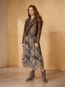 MOTF WOMEN'S WINTER NEW CHUNKY HEEL ROUND TOE EMBROIDERED HOLLOW RIVET KNIGHT BOOTS - Brown - View 10