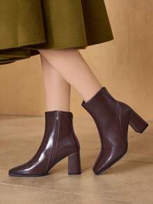 MOTF PREMIUM FASHION ZIP SIDE SQUARE TOE ANKLE BOOTS FOR CHRISTMAS - Coffee Brown - View 7