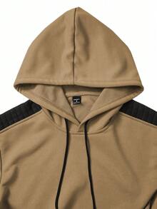 Manfinity Homme 男士休闲撞色拼接连帽衫和运动裤两件套，秋冬男士连帽衫套装，男士慢跑裤套装 - 卡其色 - 查看 5