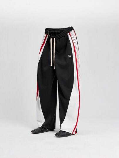 NEON BLANC Men's High Street Fashion Patchwork Trousers Loose Fit Knitted Fleece Bottom Sweatpants Fabric Trousers, For Winter