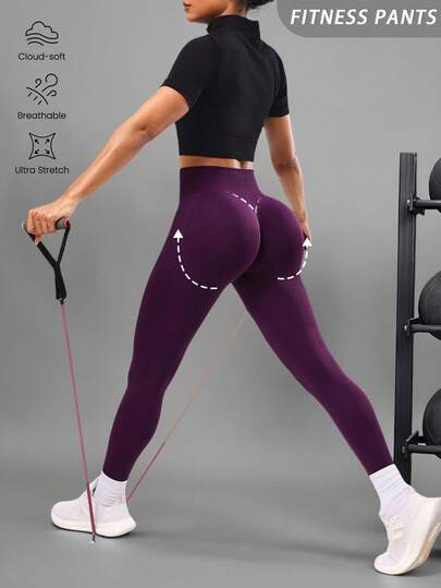 Easithlete Leggings de yoga sin costuras de unicolor, pantalones deportivos de cintura alta para fitness, running y entrenamiento, con cintura ancha para ropa deportiva de mujer