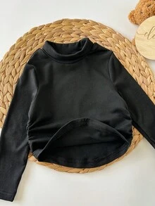 SHEIN Babygirl 可爱休闲百搭黑色高领长袖针织上衣 - 黑色 - 查看 6