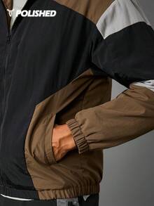 Manfinity Sport Polished Chaqueta deportiva casual y versátil para hombres, chaqueta de ocio al aire libre con diseño de patchwork, para otoño/invierno