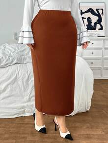 Firerie 大码高腰中长 A 字裙 - 棕色 - 查看 9
