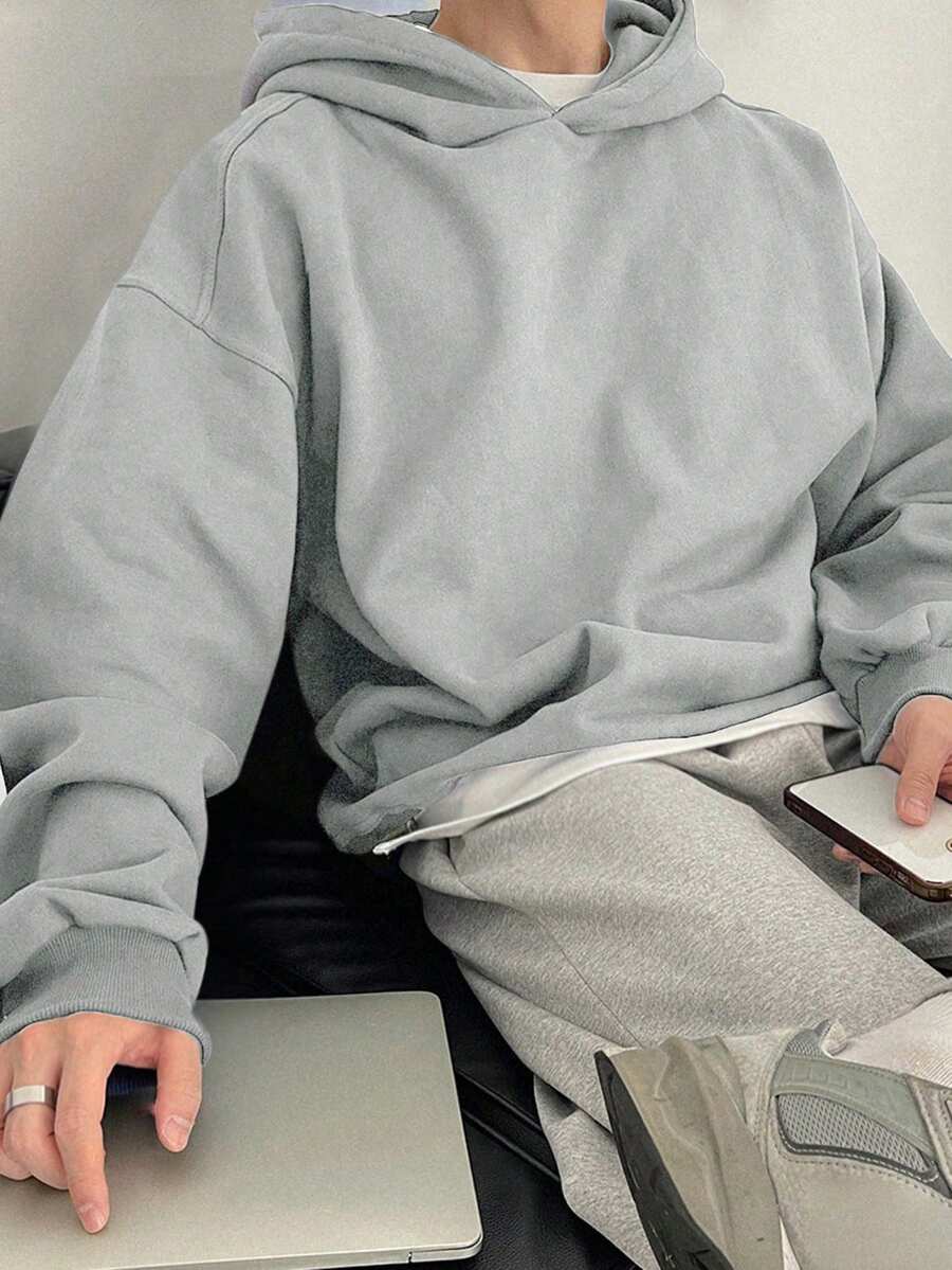 DAZY Men Solid Drop Shoulder Hoodie For Dailywear Fall,Winter - Grey - View 1