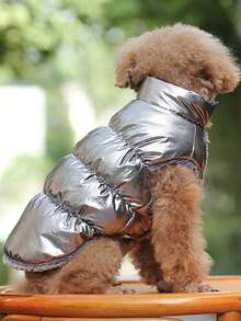 PETSIN 1件银色三层加厚保暖宠物外套，适合小型和中型犬，休闲风格，秋冬季穿着 - 銀色 - 查看 4