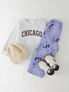 THE HAPPY LOOK Young Girl Casual Letter Print Straight Leg Pants - Purple - View 7