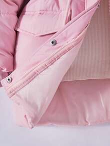 青少年女孩人造毛皮拼布连帽长袖棉服外套，休闲百搭 - 藕粉色 - 查看 7