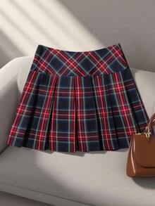 Franclia Zip Side Tartan Pleated Skirt For New Year Clothes