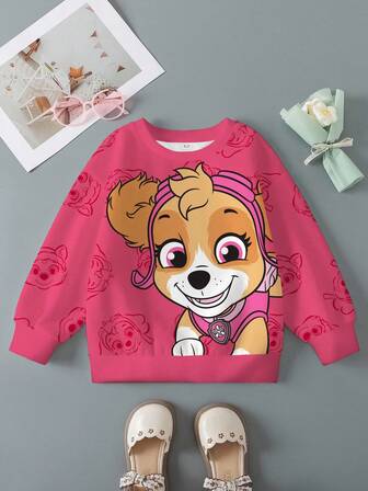 SHEIN | PAW Patrol Sudadera con capucha térmica con estampado de perro de dibujos animados lindo para niña, casual para uso diario y trayectos, otoño/invierno