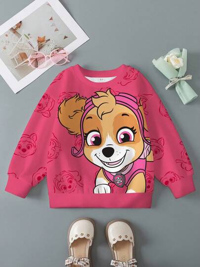SHEIN | PAW Patrol Sudadera con capucha térmica con estampado de perro de dibujos animados lindo para niña, casual para uso diario y trayectos, otoño/invierno
