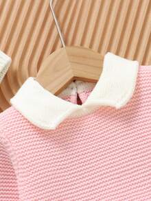 SHEIN 1 套淡蓝色毛衣套装，长袖高领毛衣，兔子背带裤连体衣，带帽子，3 件 - 淺粉色 - 查看 5