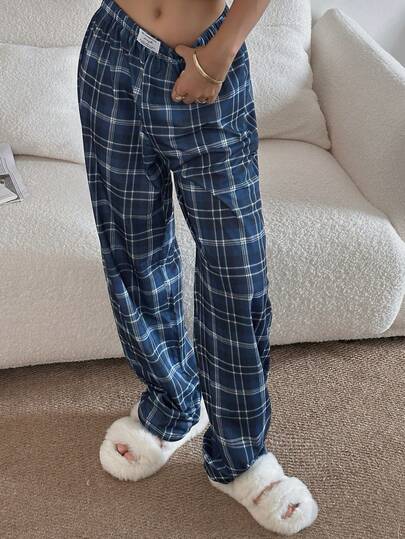 Dream Adore Plaid Print Elastic Waist Straight Leg Lounge Pants, view 4