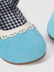 ROMWE Kawaii 棕色乐福鞋，包头玛丽珍鞋，蝴蝶结洛丽塔芭蕾平底鞋，女士 - 藍色 - 查看 5